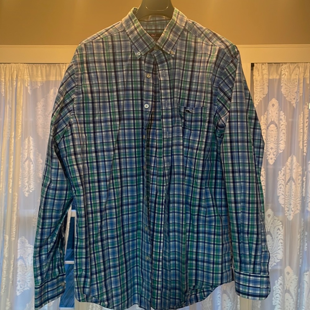 XL - Vineyard Vines Blue/Green Button Down